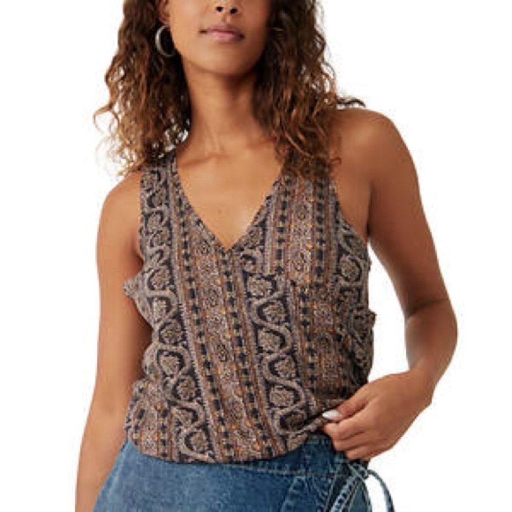 Free People Boho Twisted Tee Printed New